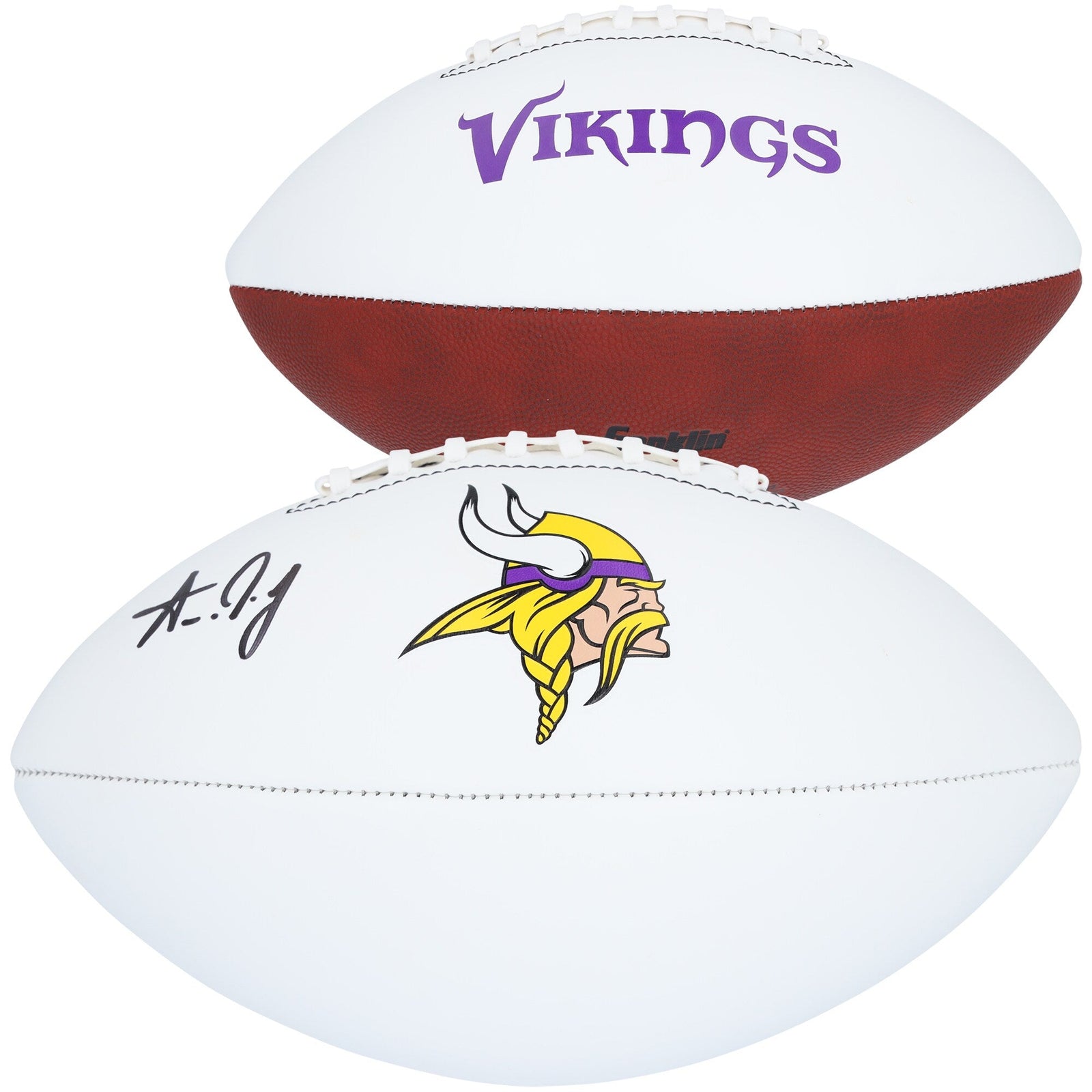 Aaron Jones Minnesota Vikings Autographed Fanatics Authentic Franklin White Panel Football - The Ballers Bank
