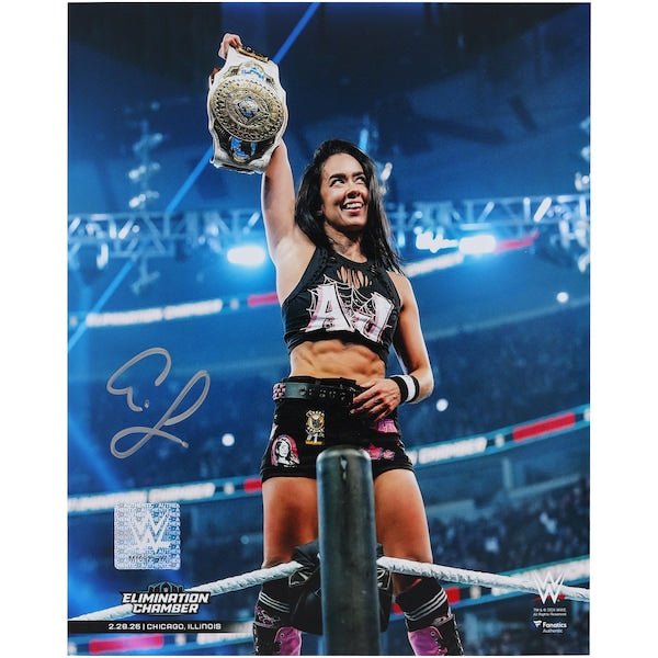 AJ Lee WWE Autographed Fanatics Authentic 8" x 10" Raising Women's Intercontinental Championship Photograph - The Ballers Bank