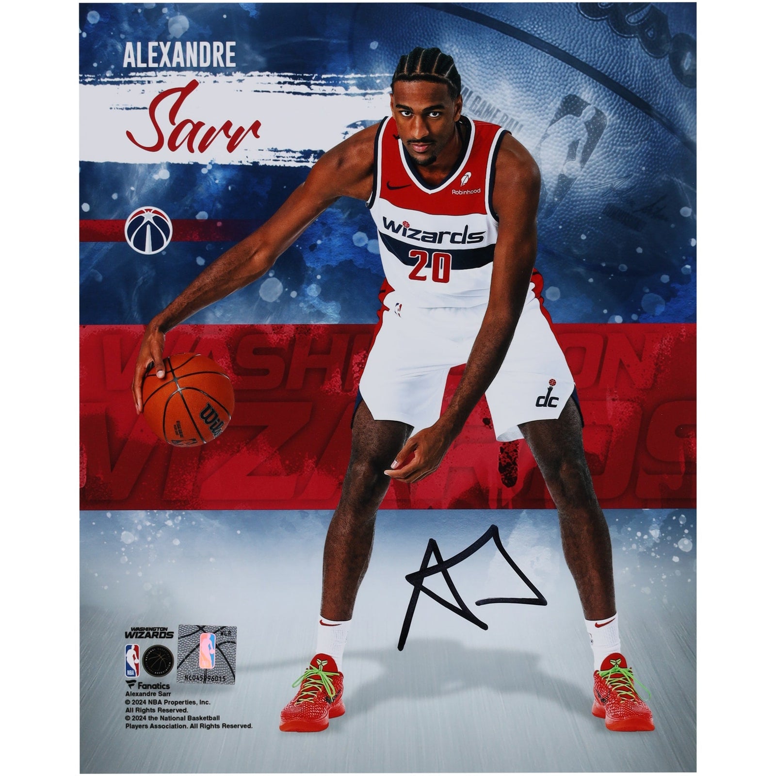 Alexandre Sarr Washington Wizards Autographed Fanatics Authentic 8" x 10" Stylized Photograph - The Ballers Bank