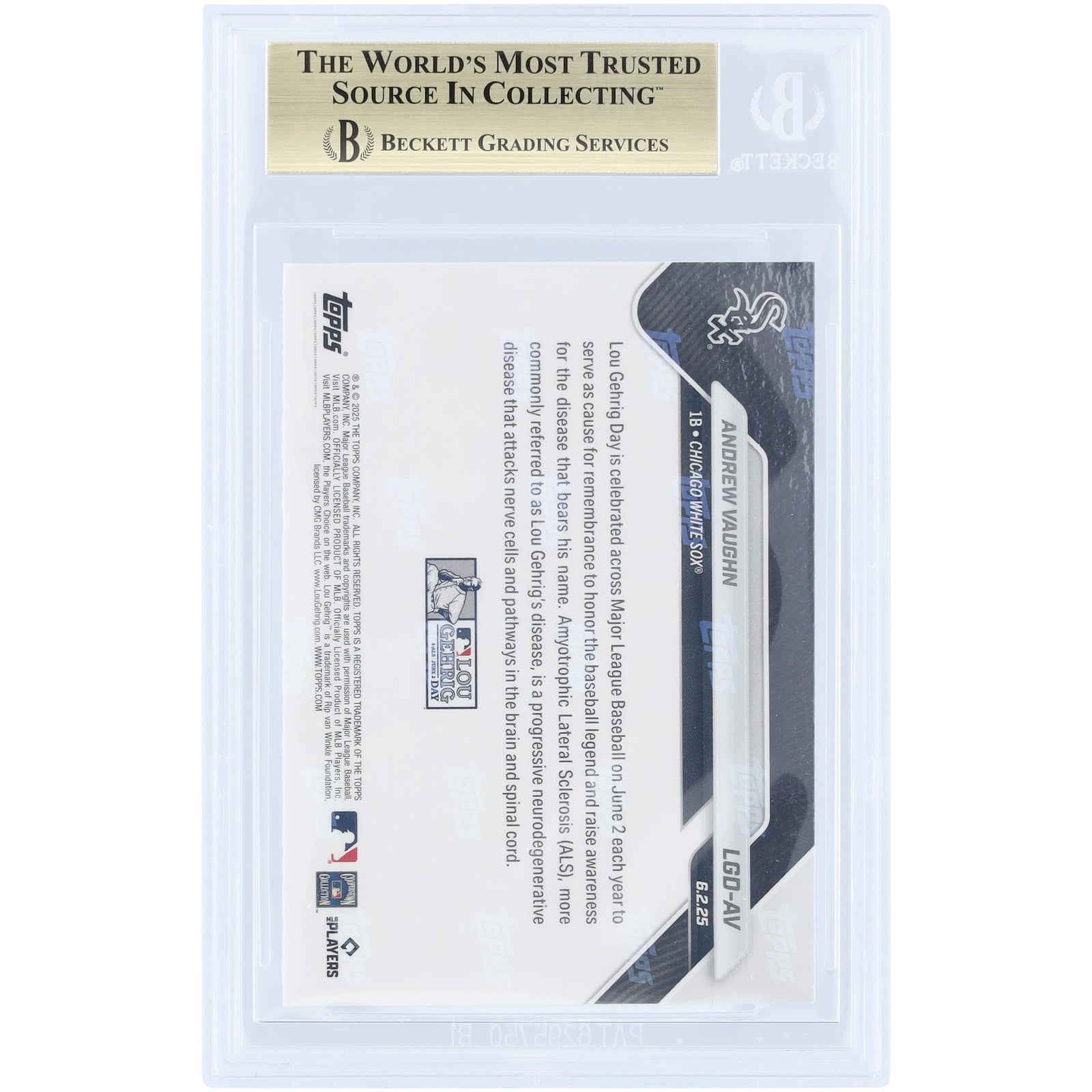 Andrew Vaughn Chicago White Sox 2025 Topps Now Lou Gehrig Day LGD - AV BGS Authenticated 9.5 Card - The Ballers Bank