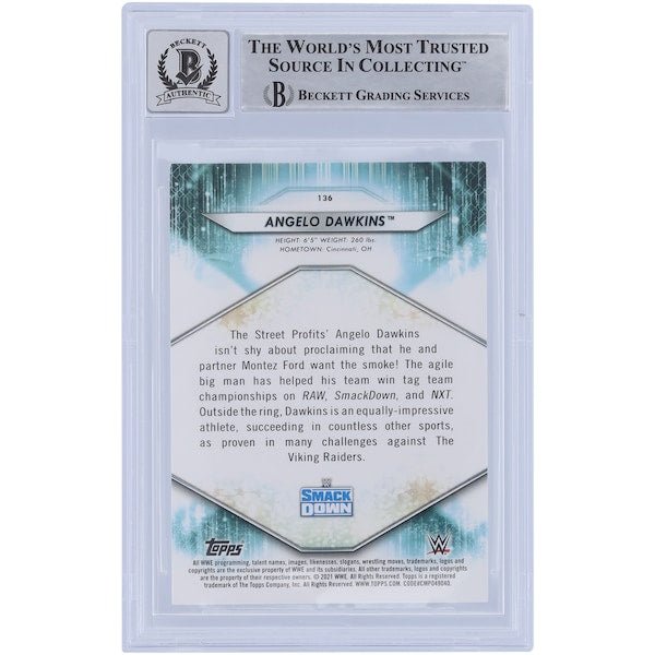 Angelo Dawkins WWE Autographed 2021 Topps 136 Beckett Fanatics Witnessed Authenticated 10 Card - The Ballers Bank