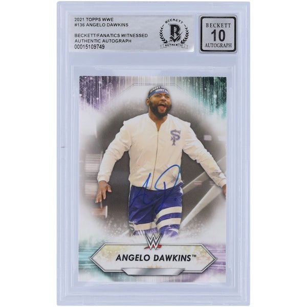 Angelo Dawkins WWE Autographed 2021 Topps 136 Beckett Fanatics Witnessed Authenticated 10 Card - The Ballers Bank