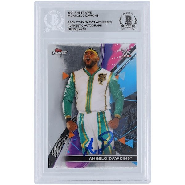 Angelo Dawkins WWE Autographed 2021 Topps Finest 42 Beckett Fanatics Witnessed Authenticated Card - The Ballers Bank