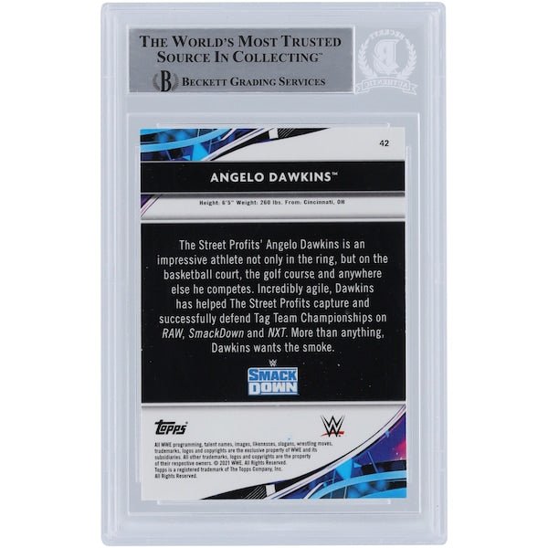 Angelo Dawkins WWE Autographed 2021 Topps Finest 42 Beckett Fanatics Witnessed Authenticated Card - The Ballers Bank