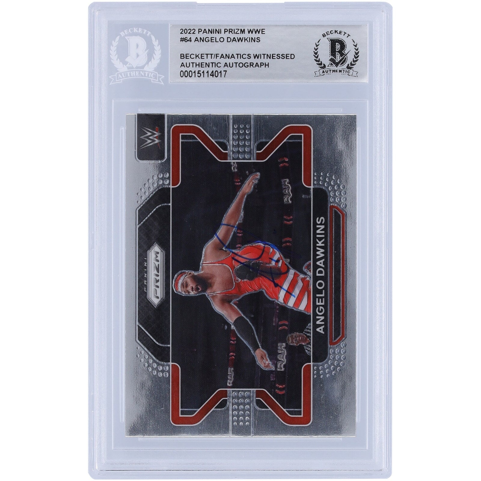 Angelo Dawkins WWE Autographed 2022 Panini Prizm 64 Beckett Fanatics Witnessed Authenticated Card - The Ballers Bank