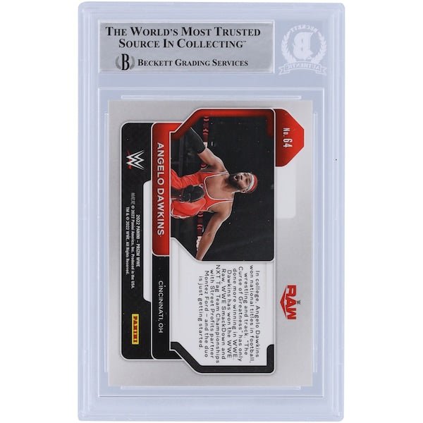 Angelo Dawkins WWE Autographed 2022 Panini Prizm 64 Beckett Fanatics Witnessed Authenticated Card - The Ballers Bank