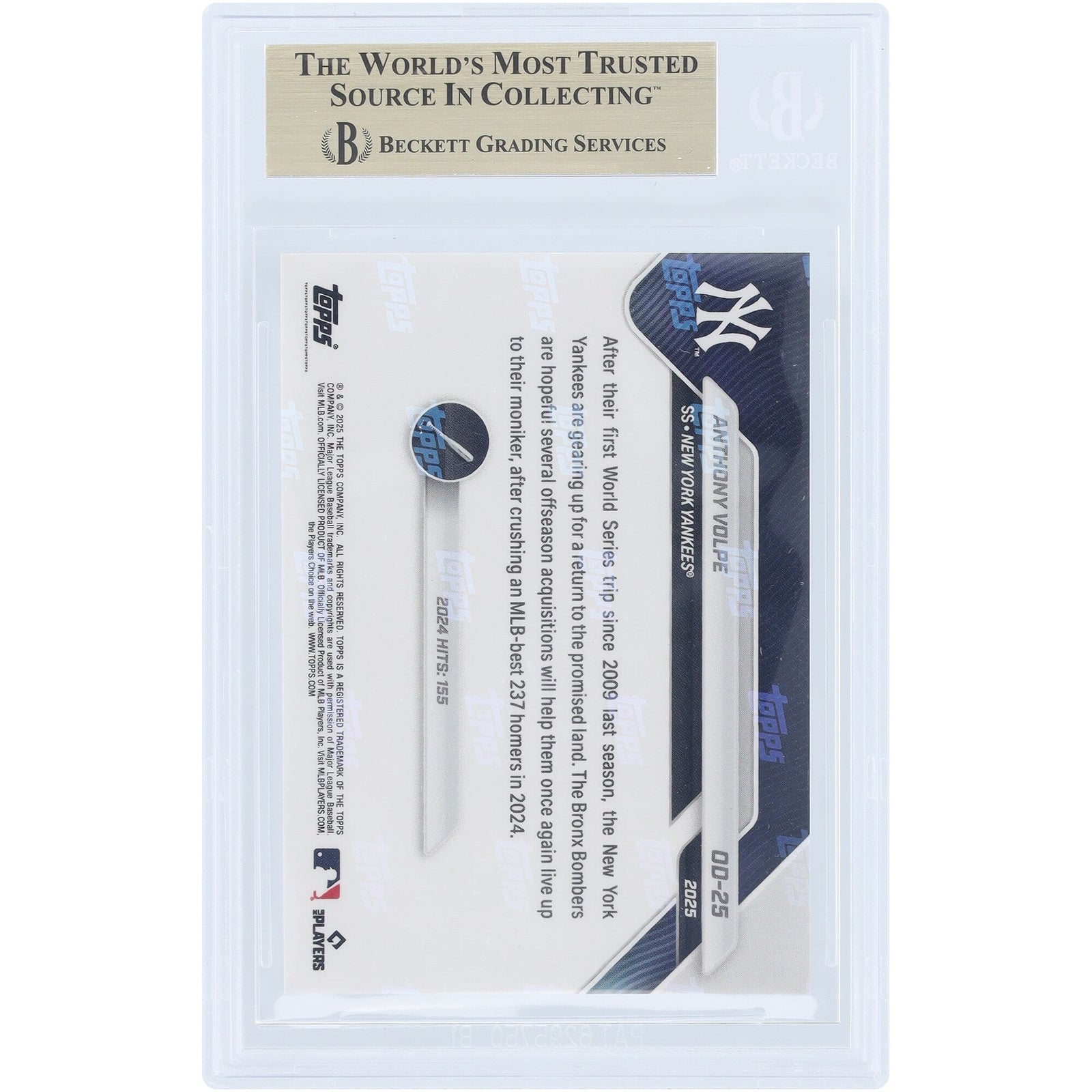 Anthony Volpe New York Yankees 2025 Topps Now Road to Opening Day OD - 25 BGS Authenticated 9.5 Card - The Ballers Bank