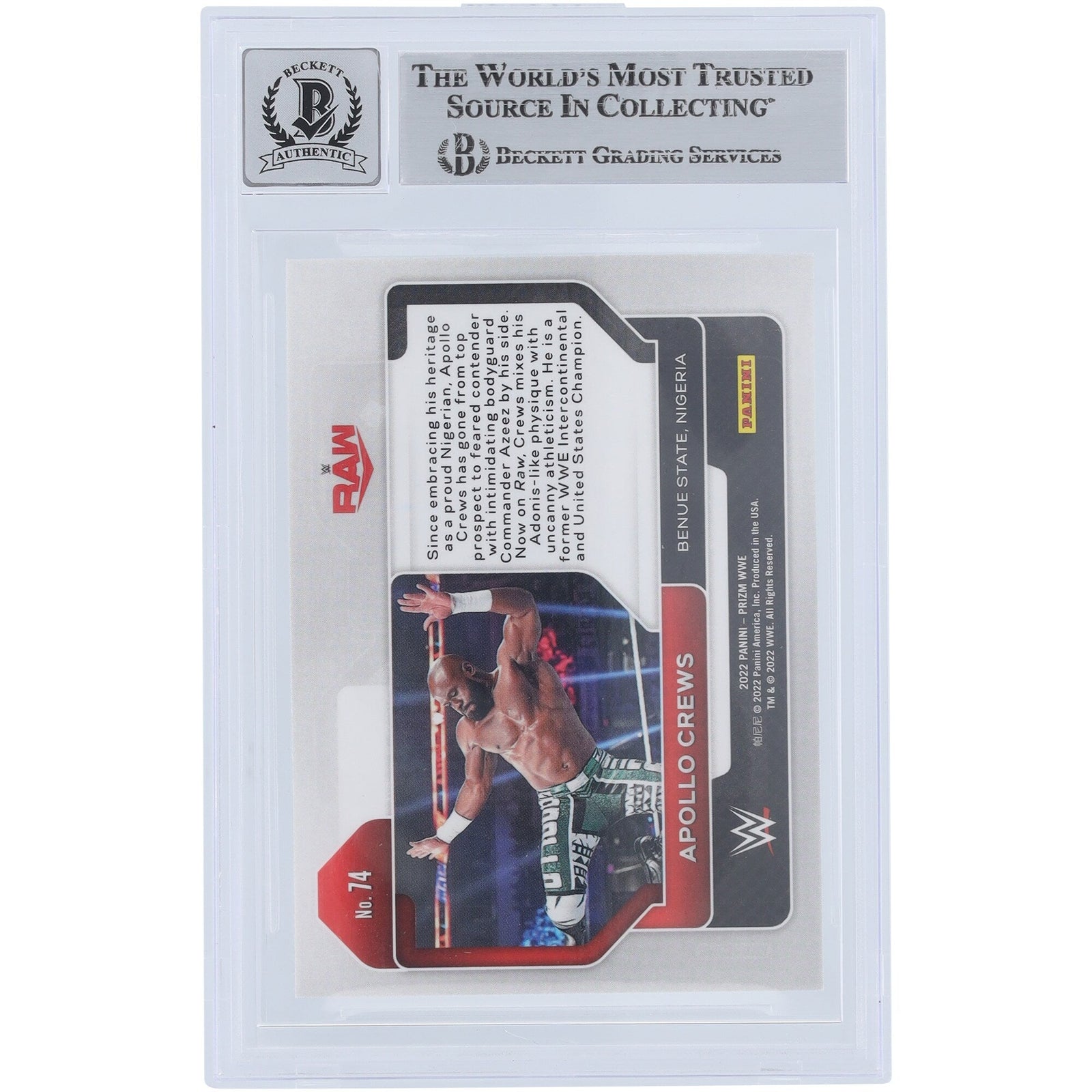 Apollo Crews WWE Autographed 2022 Panini Prizm 74 Beckett Fanatics Witnessed Authenticated 10 Card - The Ballers Bank