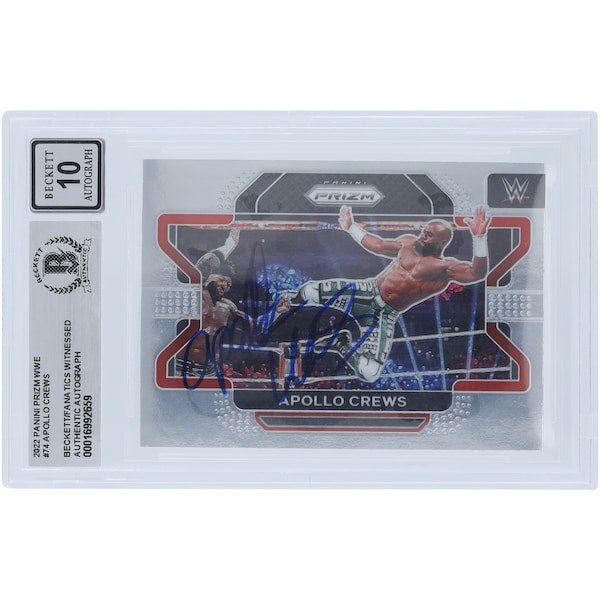Apollo Crews WWE Autographed 2022 Panini Prizm 74 Beckett Fanatics Witnessed Authenticated 10 Card - The Ballers Bank