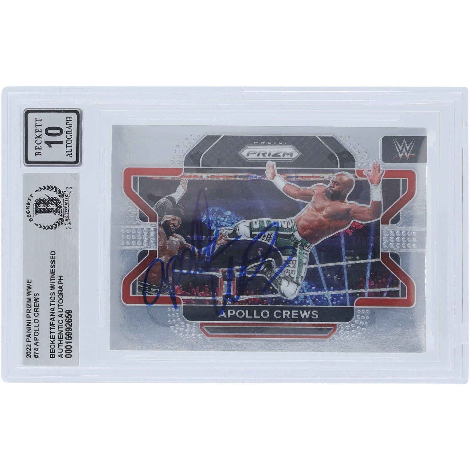 Apollo Crews WWE Autographed 2022 Panini Prizm 74 Beckett Fanatics Witnessed Authenticated 10 Card - The Ballers Bank