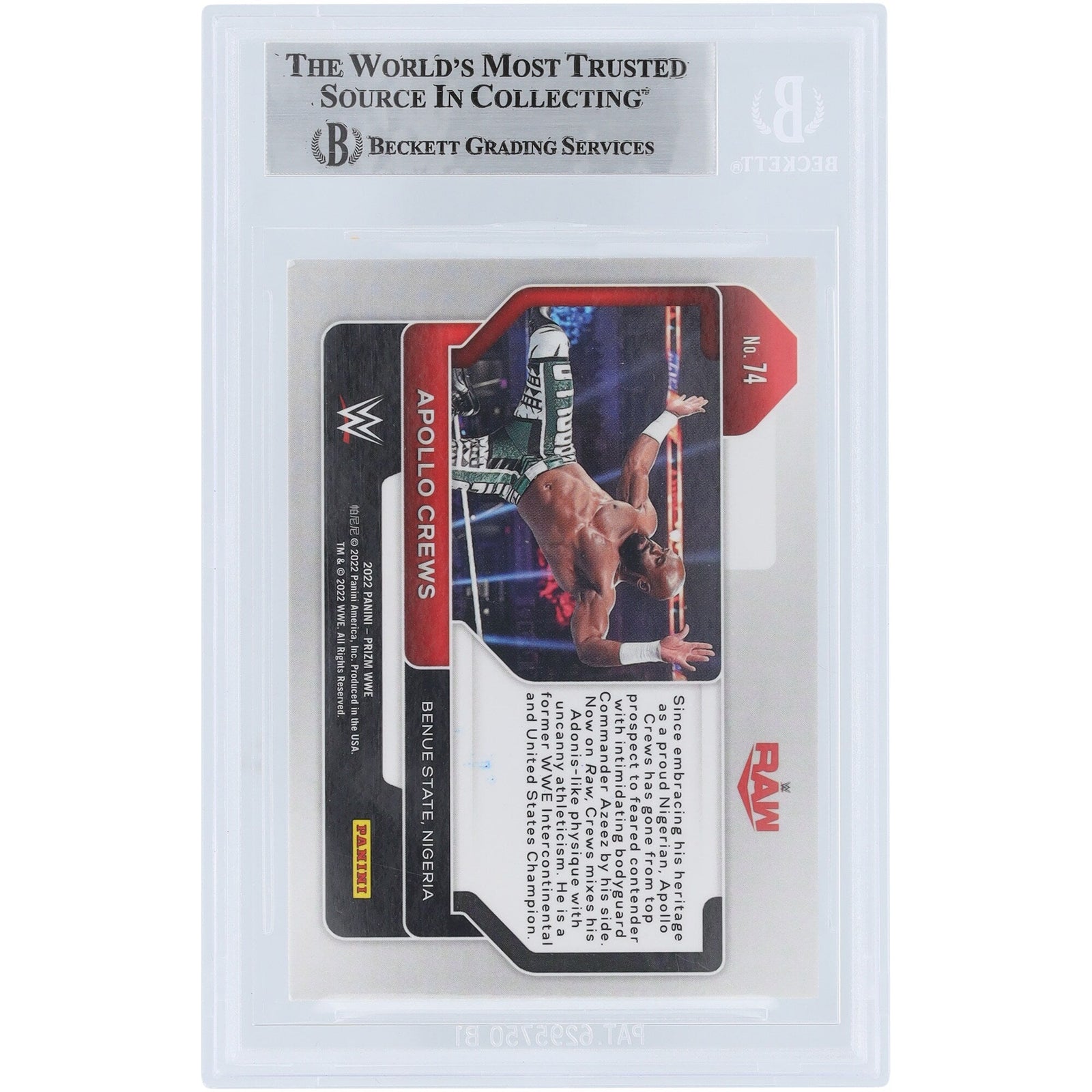 Apollo Crews WWE Autographed 2022 Panini Prizm 74 Beckett Fanatics Witnessed Authenticated Card - The Ballers Bank