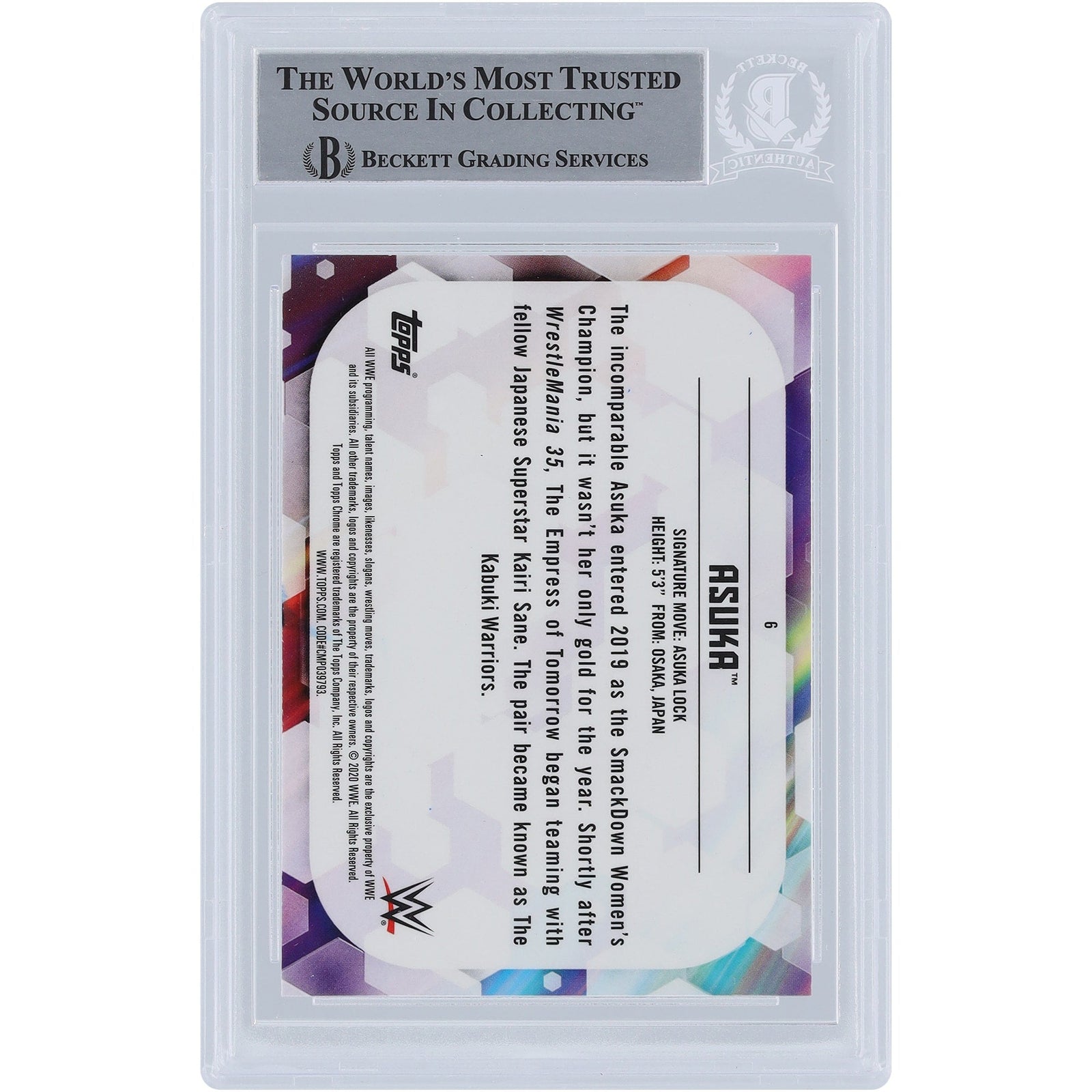 Asuka WWE Autographed 2020 Topps Chrome 6 Beckett Fanatics Witnessed Authenticated Card - The Ballers Bank