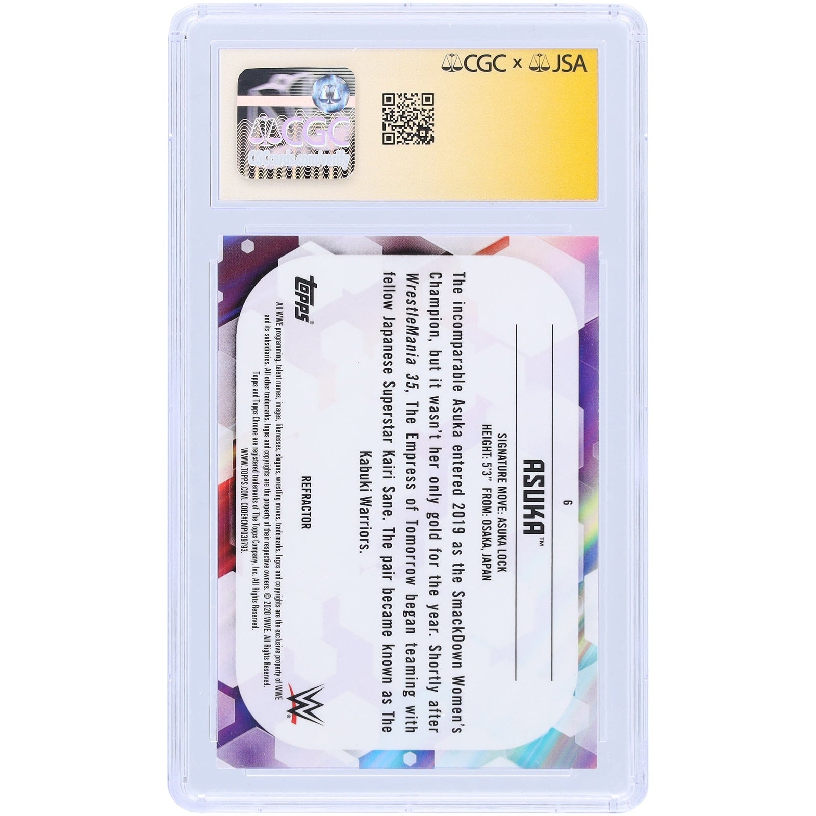 Asuka WWE Autographed 2020 Topps Chrome Refractor 6 CGC Fanatics Witnessed Authenticated Card - The Ballers Bank