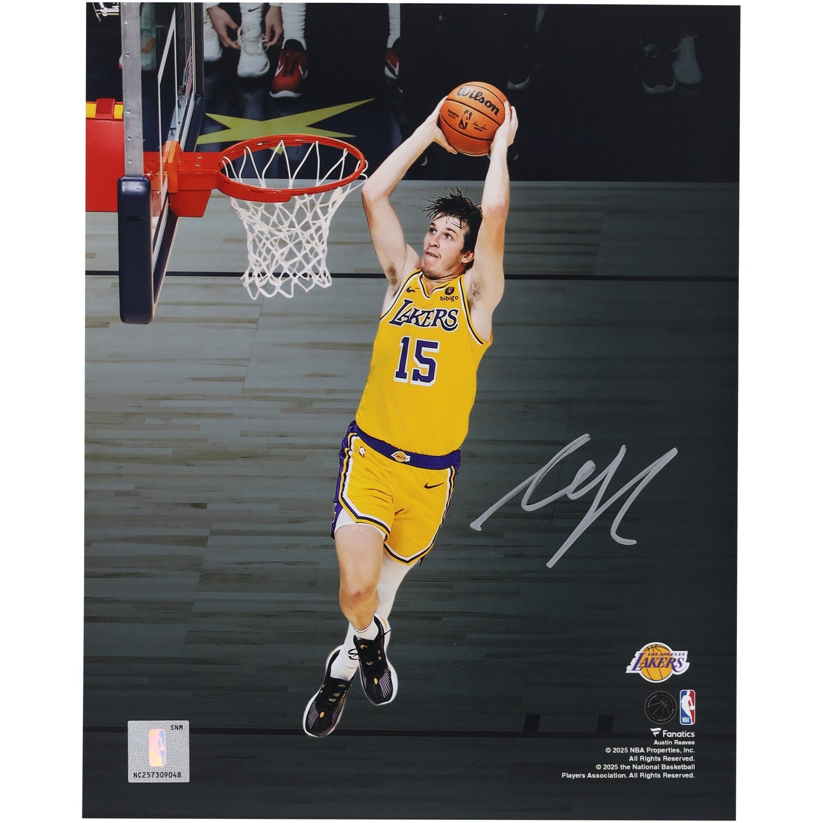 Austin Reaves Los Angeles Lakers Autographed Fanatics Authentic 8" x 10" Dunking Spotlight Photograph - The Ballers Bank