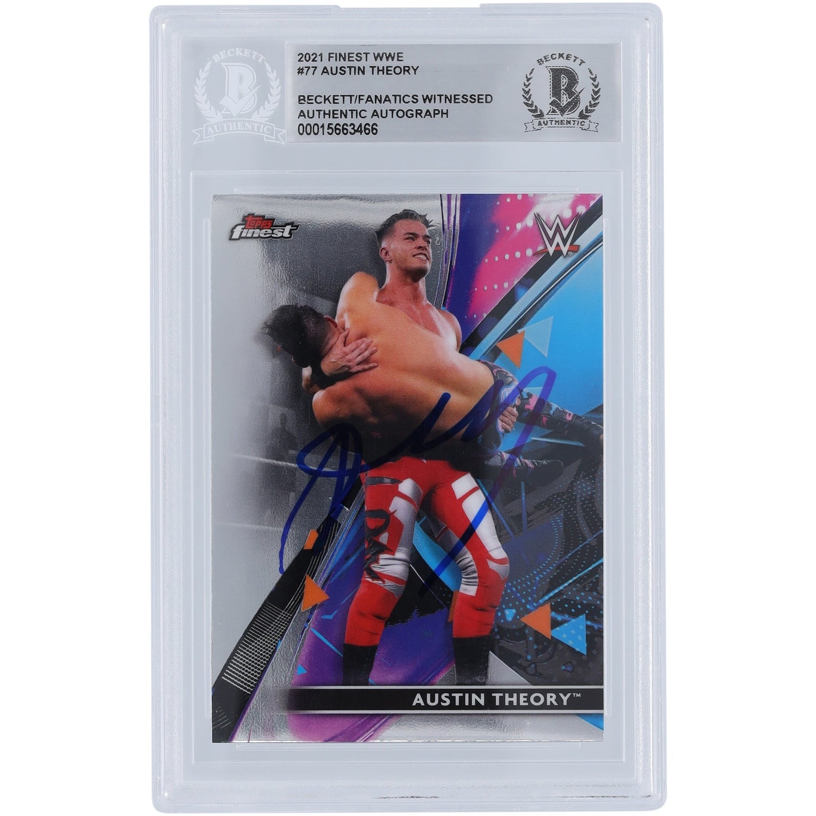 Austin Theory WWE Autographed 2021 Topps Finest 77 Beckett Fanatics Witnessed Authenticated Card - The Ballers Bank