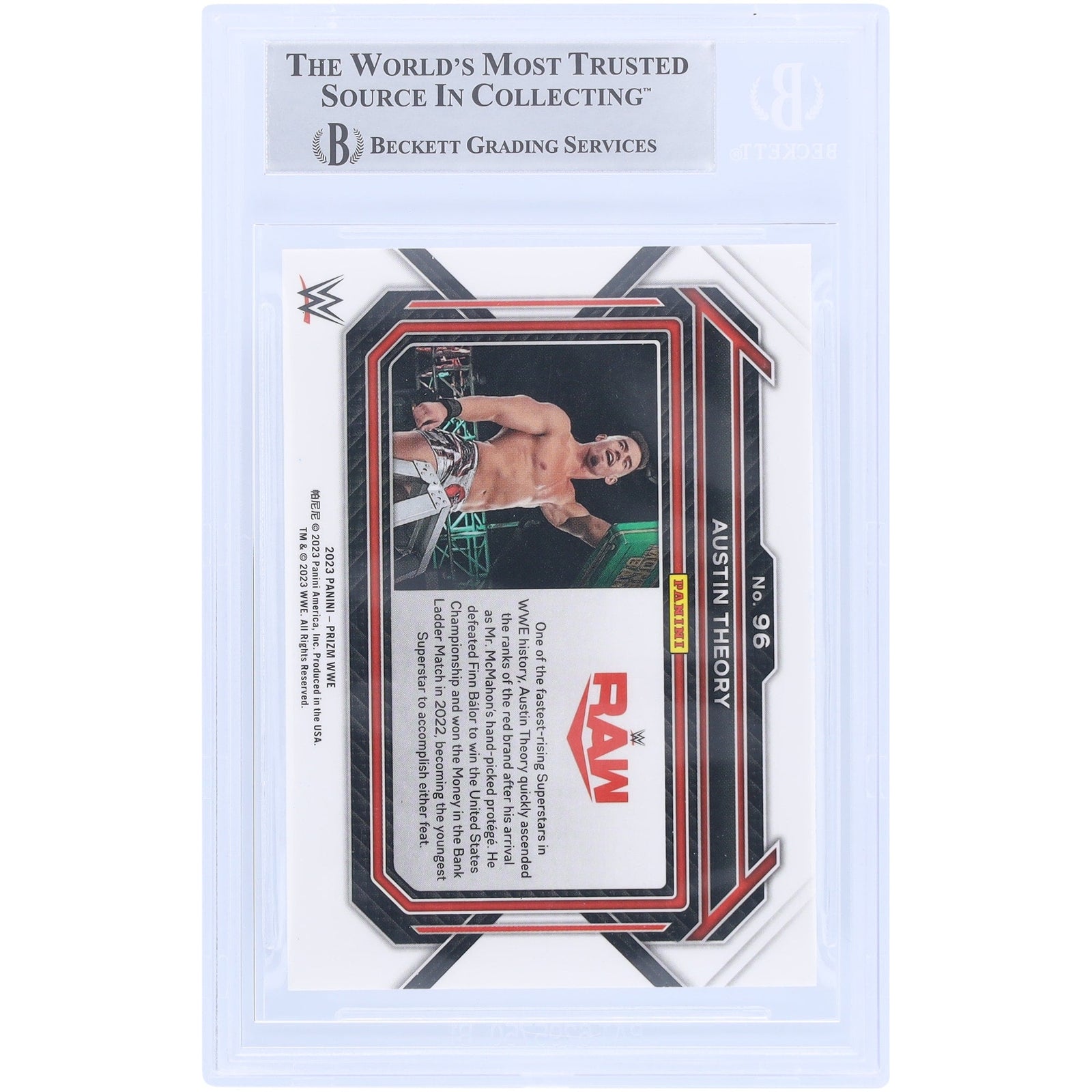 Austin Theory WWE Autographed 2023 Panini Prizm 96 Beckett Fanatics Witnessed Authenticated Card - The Ballers Bank