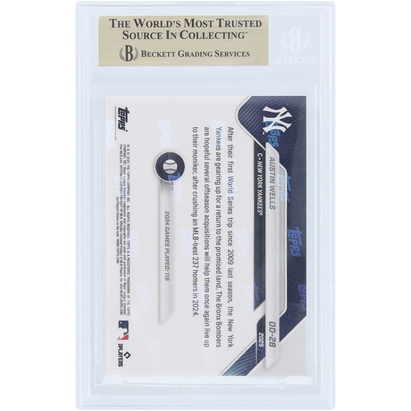 Austin Wells New York Yankees 2025 Topps Now Road to Opening Day OD - 28 BGS Authenticated 9.5 Card - The Ballers Bank