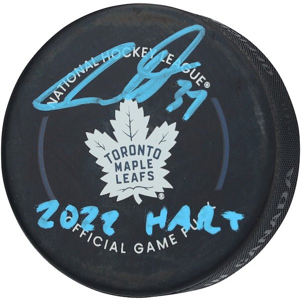 Auston Matthews Toronto Maple Leafs Autographed Fanatics Authentic Official Game Puck with "2022 Hart" Inscription - The Ballers Bank
