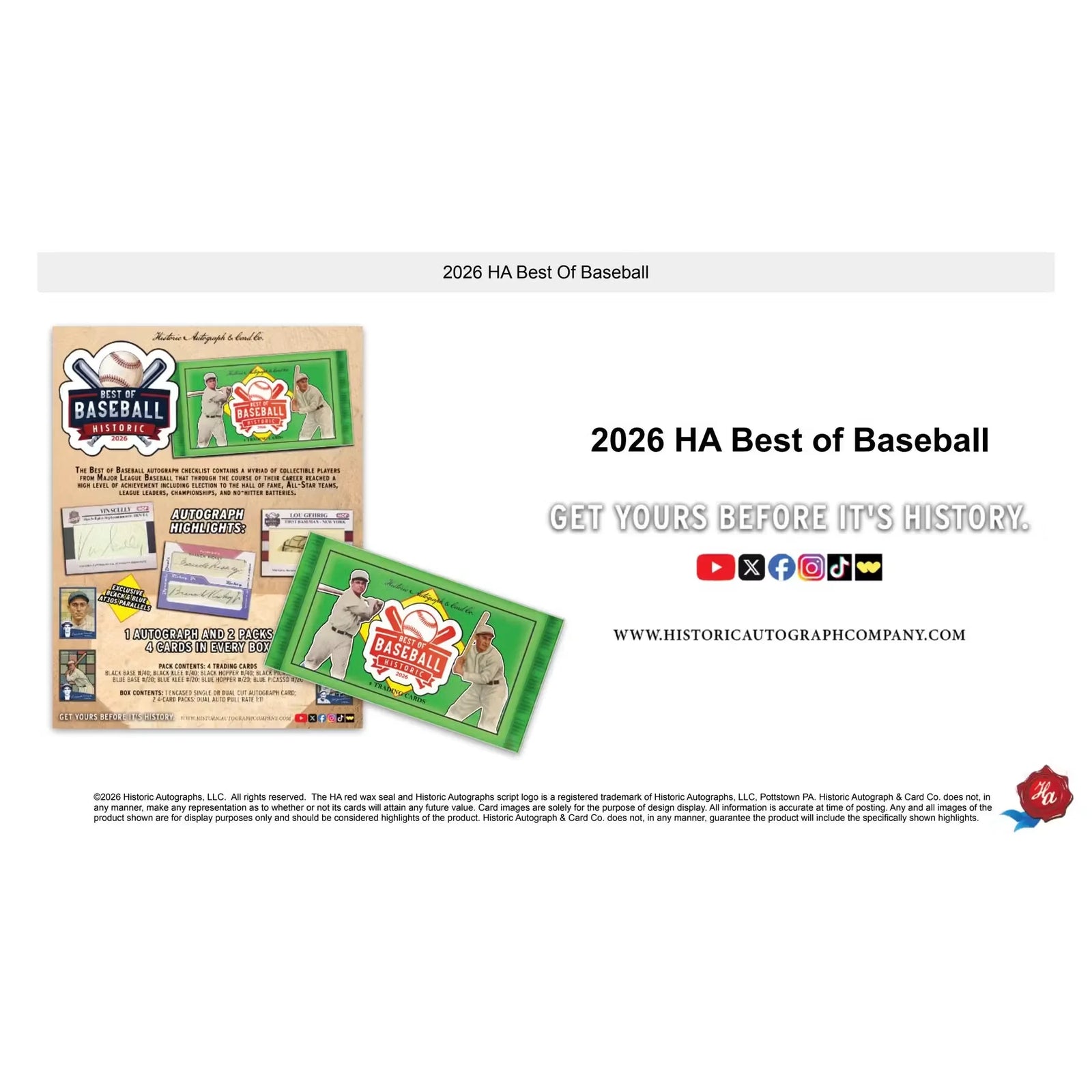 2026 Historic Autographs Best of Baseball Hobby 24-Box Case | Presell