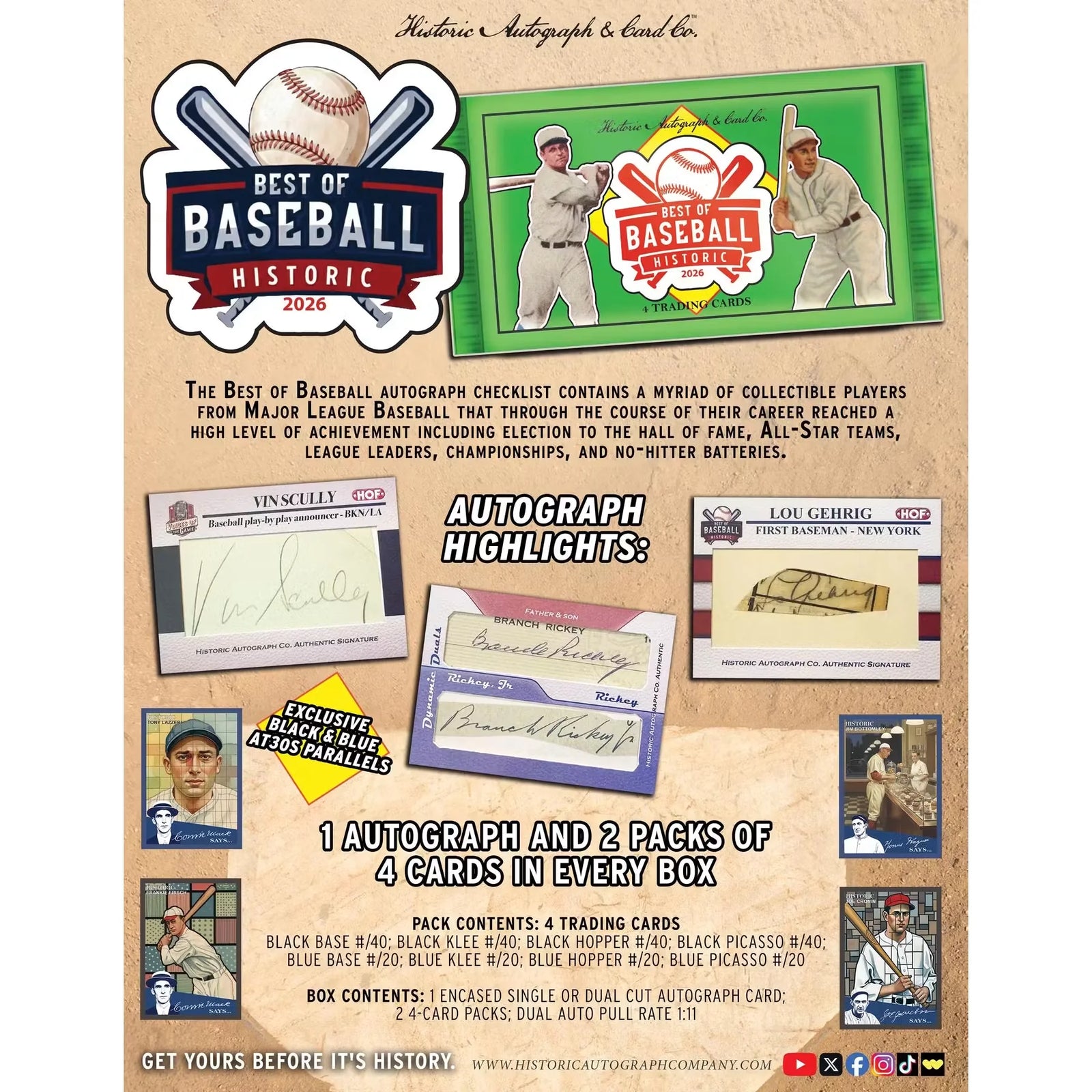 2026 Historic Autographs Best of Baseball Hobby 24-Box Case | Presell