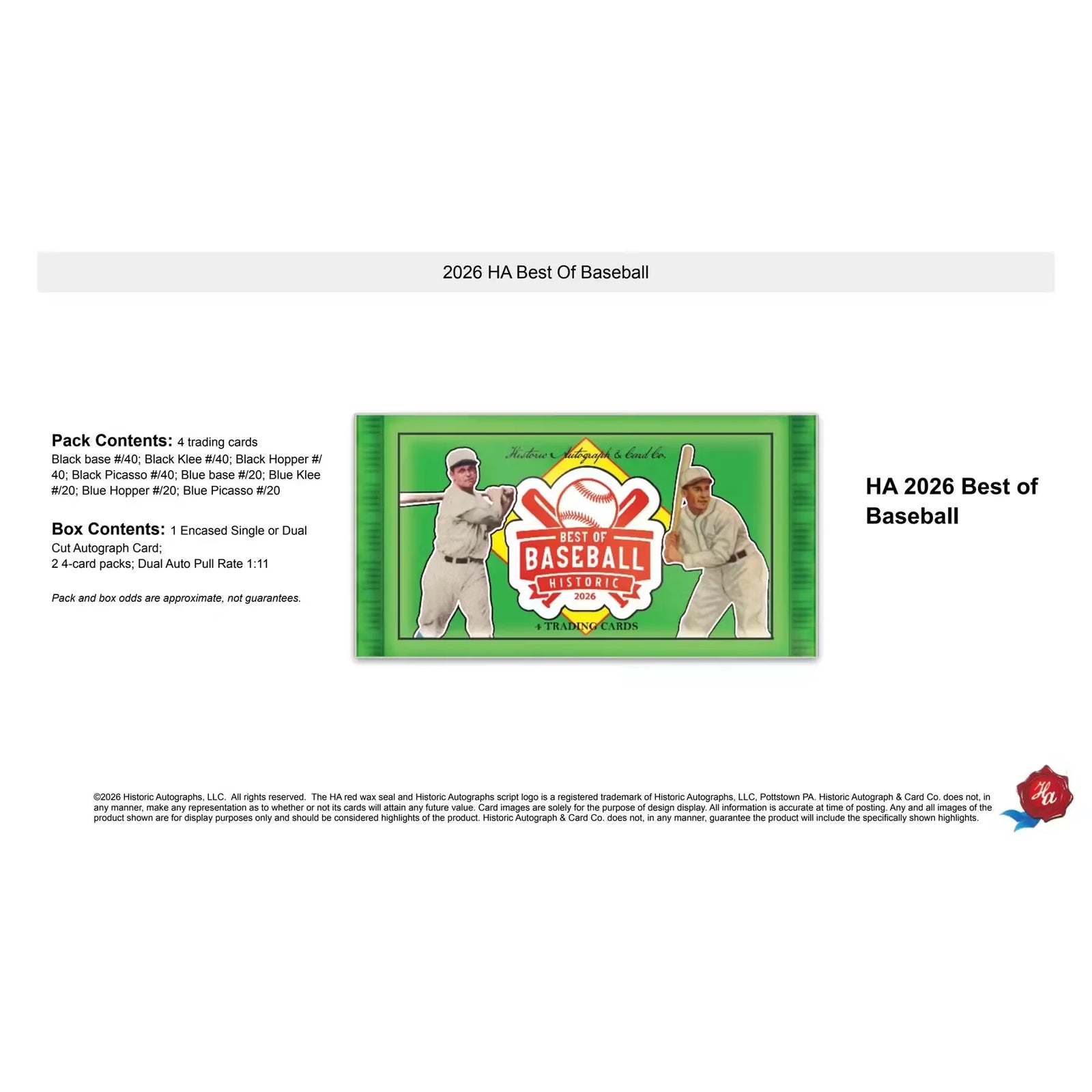 2026 Historic Autographs Best of Baseball Hobby 24-Box Case | Presell