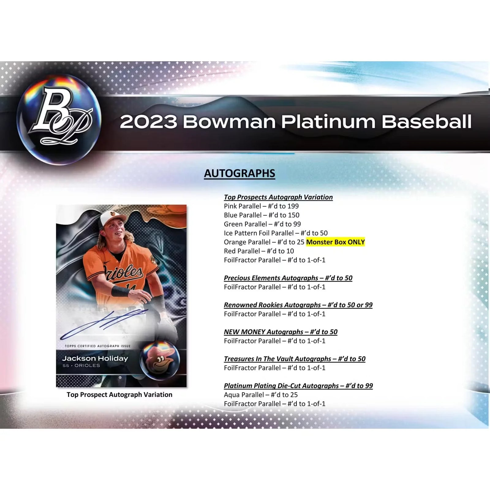 2023 Bowman Platinum Baseball Monster 20-Box Case (Ships Sealed Only)