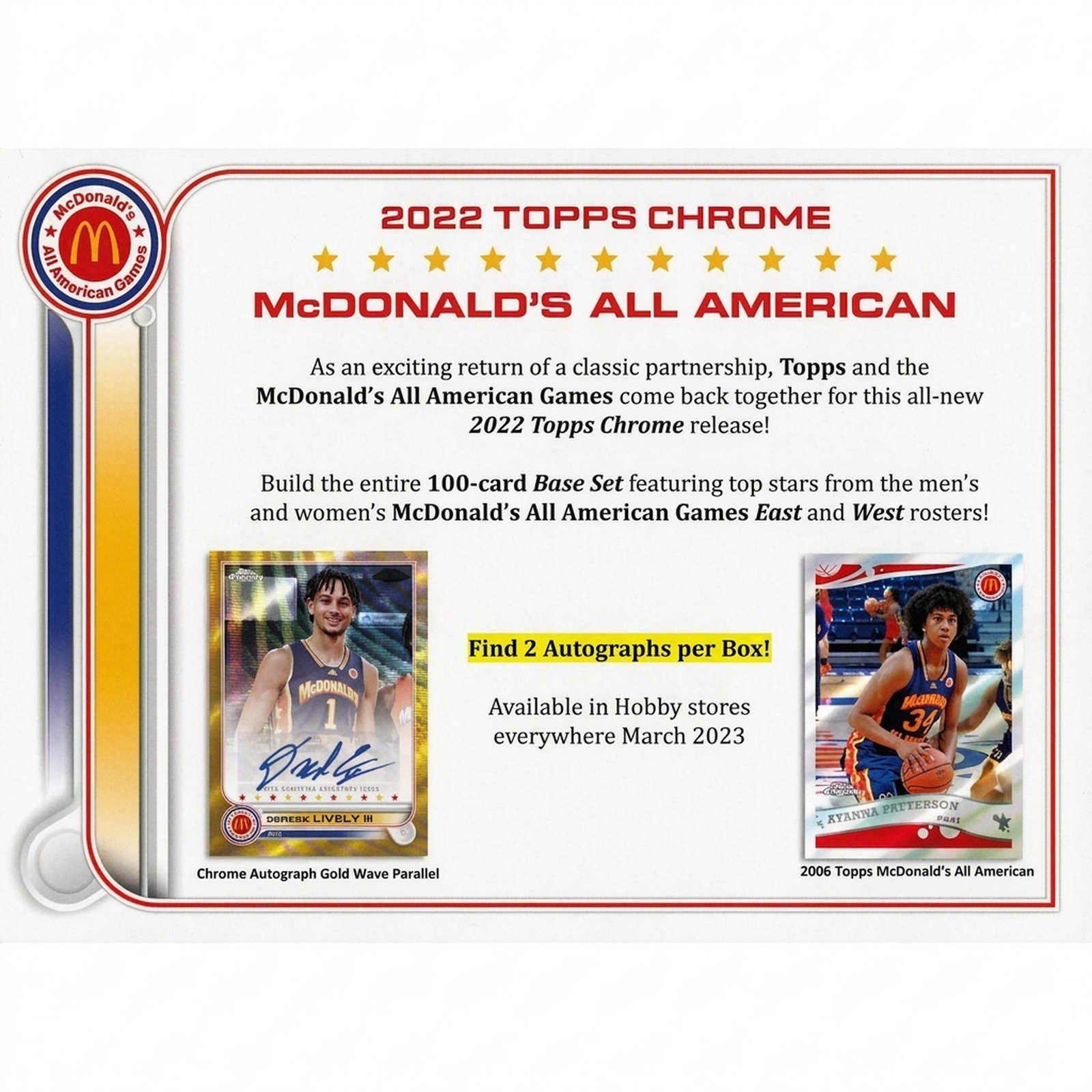 2022 Topps McDonald's All American Chrome Basketball | 12-Box Hobby Case (Ships Sealed Only)