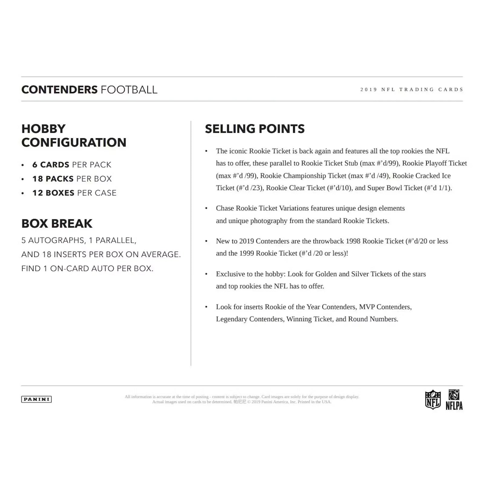 2019 Panini Contenders Football Hobby 12-Box Case (Ships Sealed Only) - D