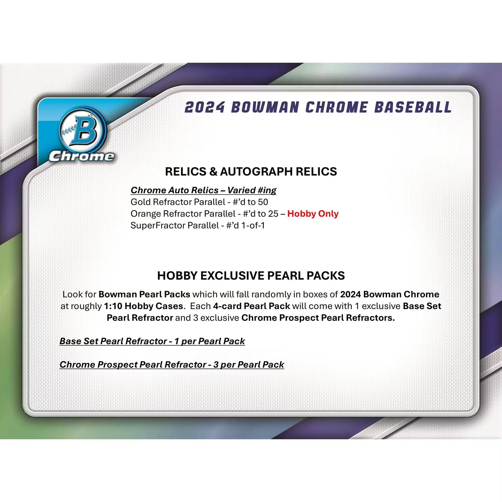 2024 Bowman Chrome Baseball Hobby 12-Box Case (Ships Sealed Only) - D