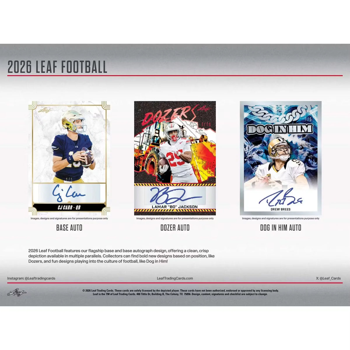 2026 Leaf Football Hobby 10-Box Case | Presell (Ships Sealed Only)
