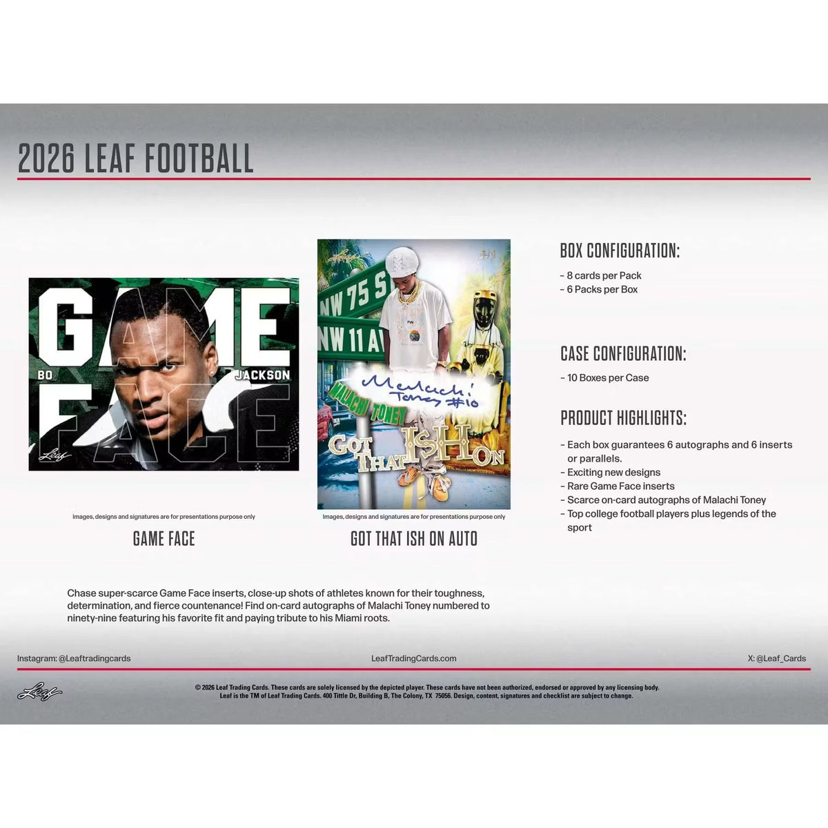 2026 Leaf Football Hobby 10-Box Case | Presell (Ships Sealed Only)