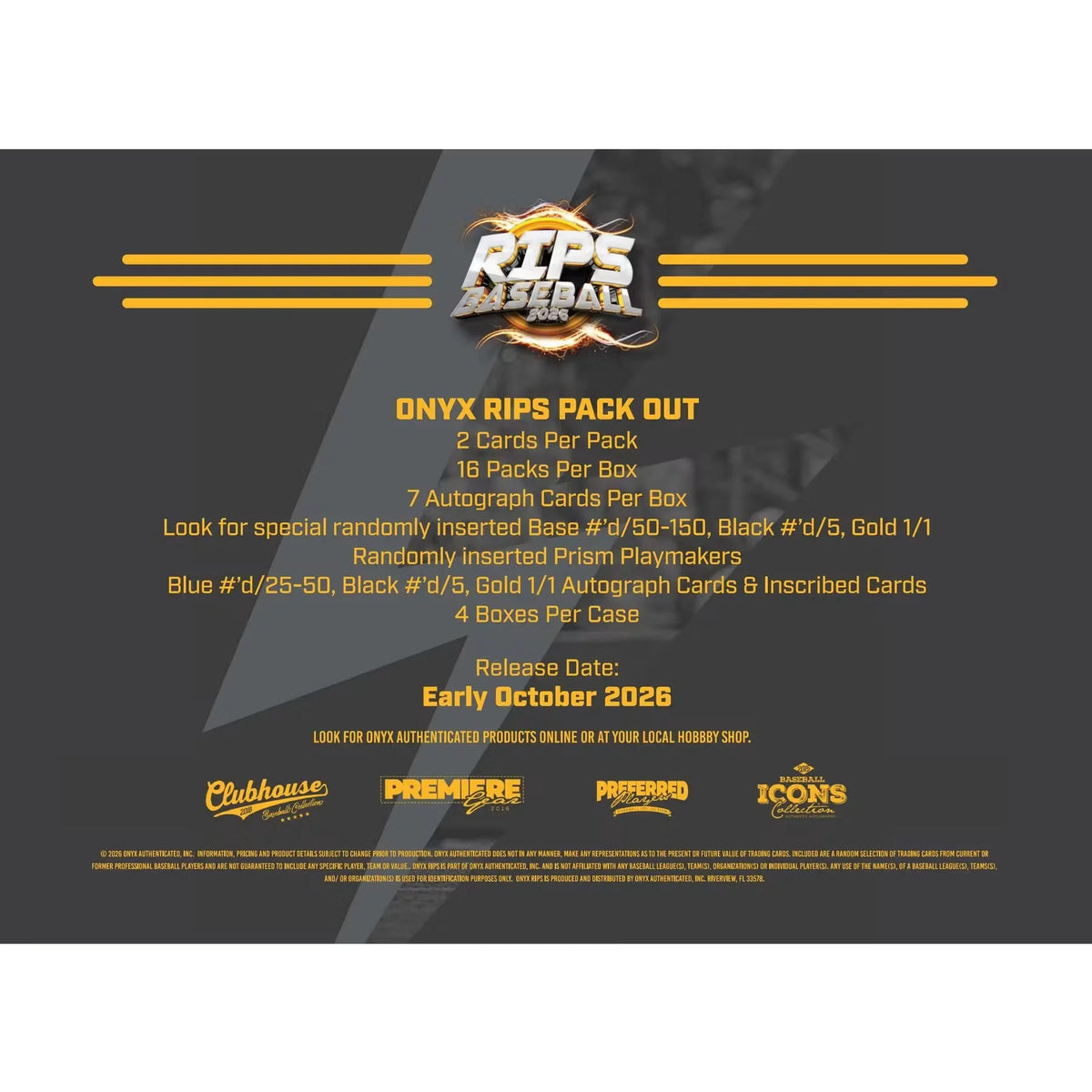 2026 Onyx Rips Baseball Hobby 4-Box Case | Presell