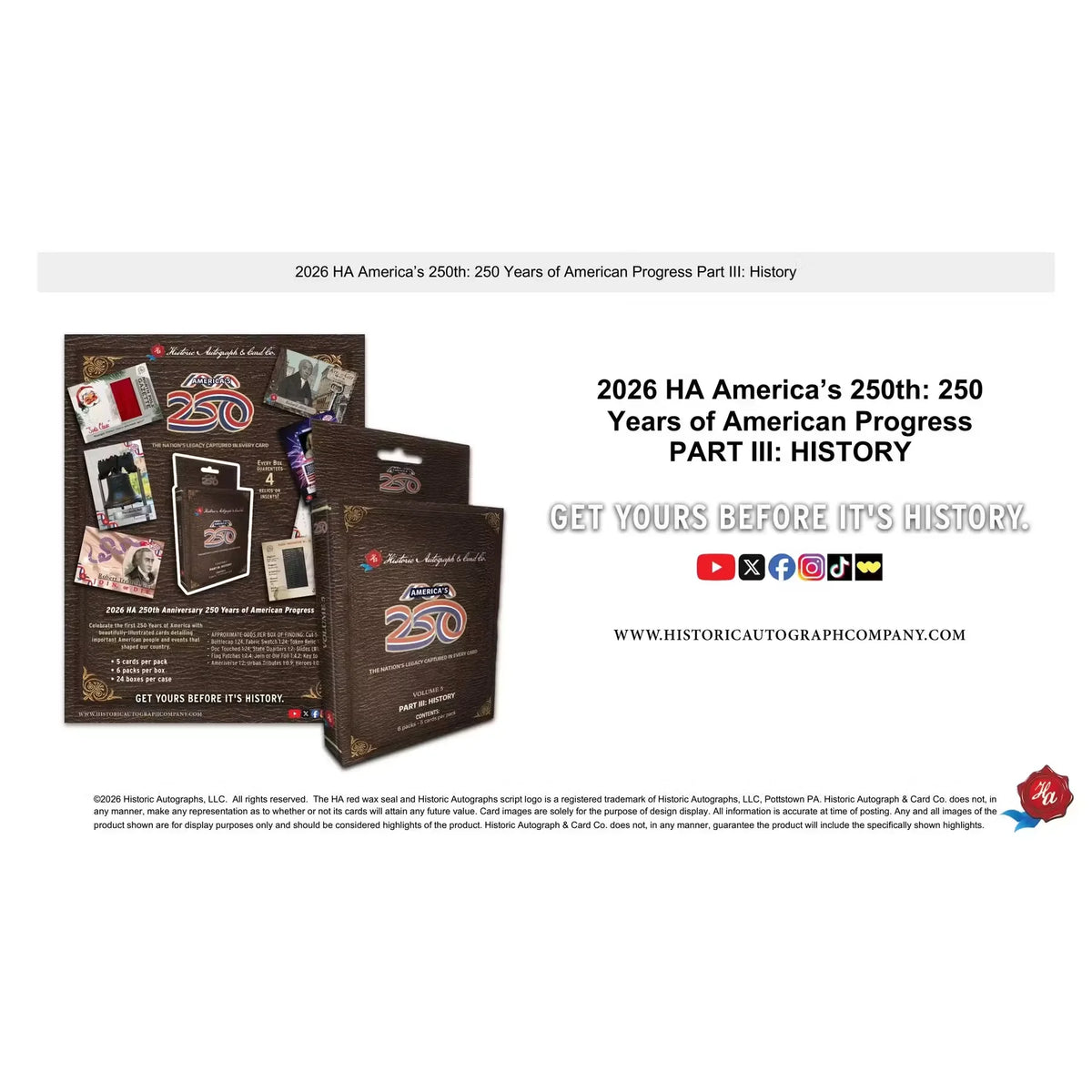 2026 Historic Autographs America's 250th Anniversary Part 3 Hobby Case | 24 | P5181629