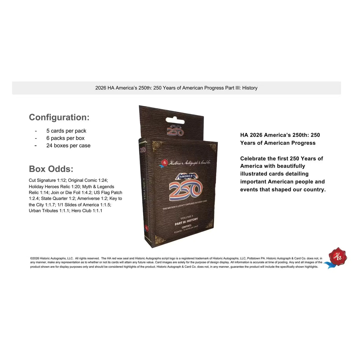 2026 Historic Autographs America's 250th Anniversary Part 3 Hobby Case | 24 | P5181629