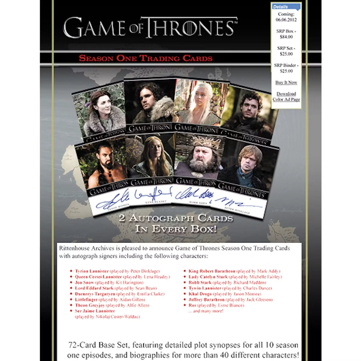2012 Rittenhouse Game of Thrones Season 1 Trading Cards | 12-Box Case | P5293173