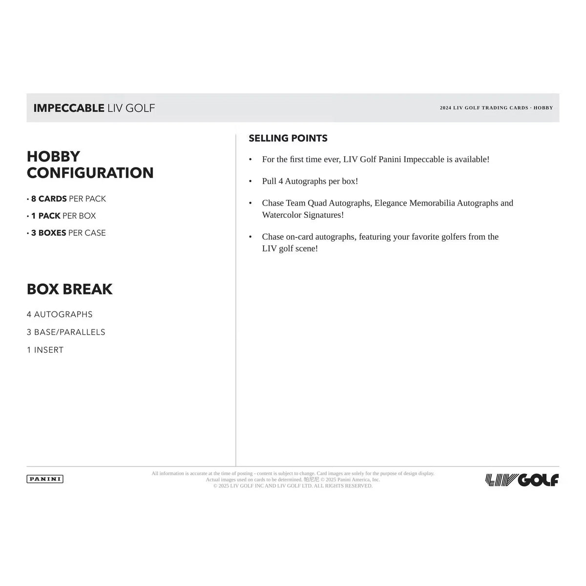 2024 Panini Impeccable LIV Golf Hobby 3-Box Case (Ships Sealed Only) | P5357360
