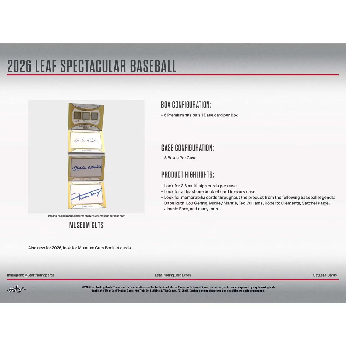 2026 Leaf Spectacular Baseball Hobby 3-Box Case | Presell (Ships Sealed Only) | P5418645