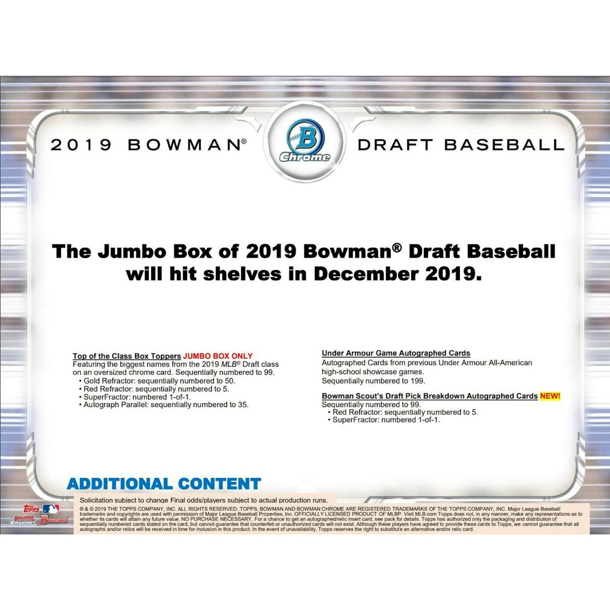 2019 Bowman Draft Baseball Hobby Jumbo 8-Box Case (Ships Sealed Only) | P6052914
