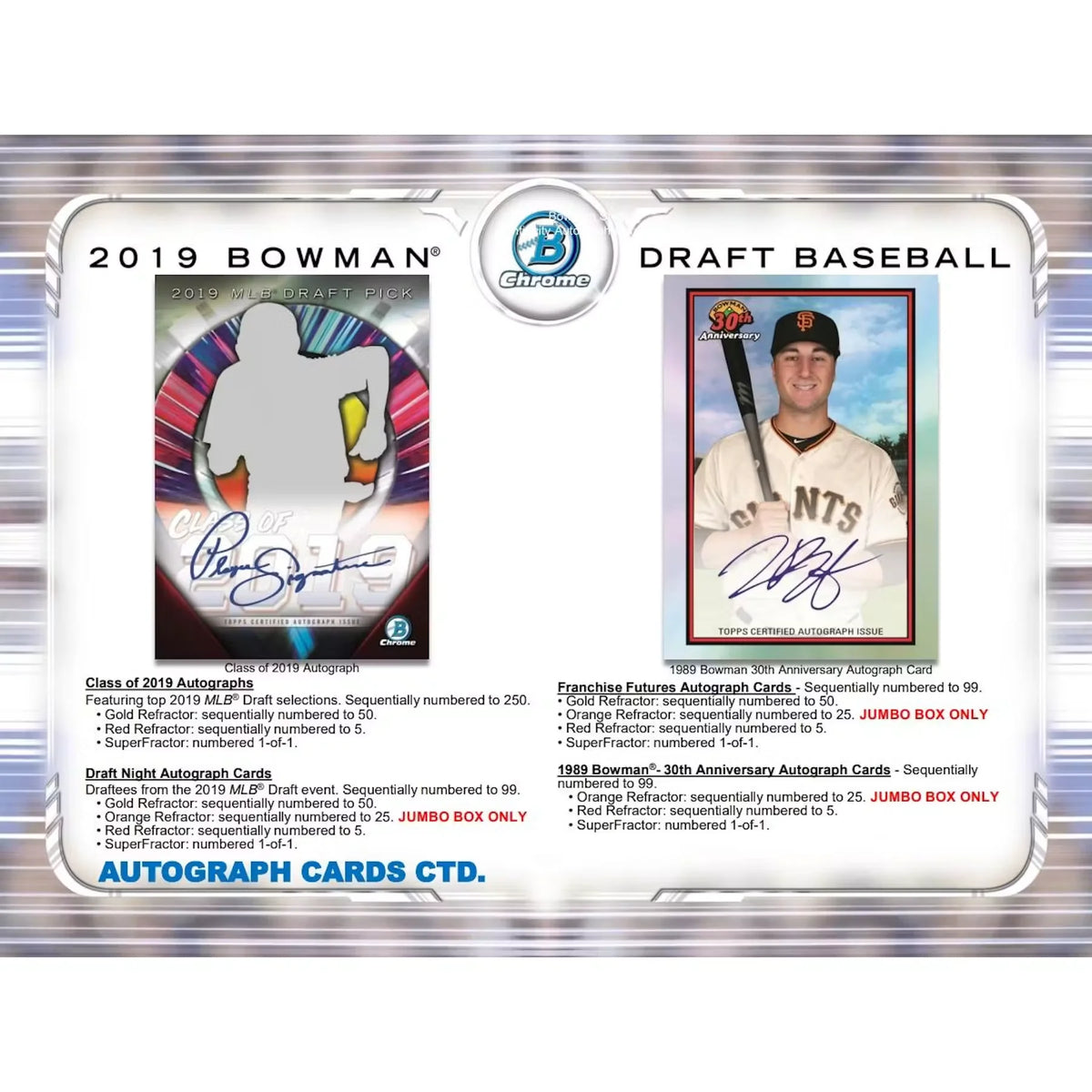 2019 Bowman Draft Baseball Hobby Jumbo 8-Box Case (Ships Sealed Only) | P6052914