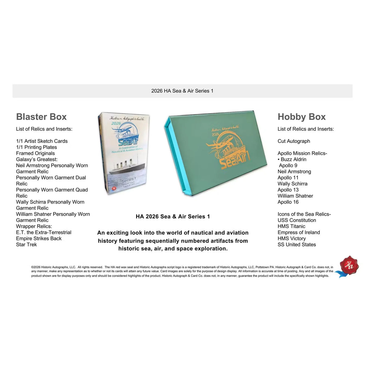 2026 Historic Autographs Sea & Air Series 1 Hobby 20-Box Case | Presell | P6057145