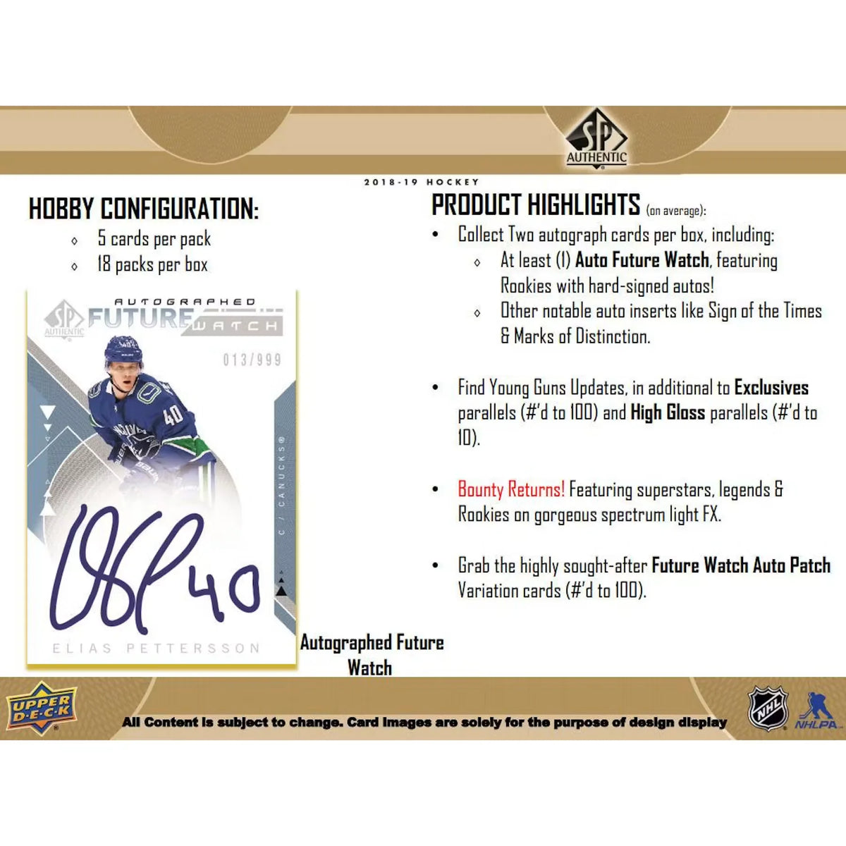 2018-19 Upper Deck SP Authentic Hockey Hobby 16-Box Case - D | P6135512