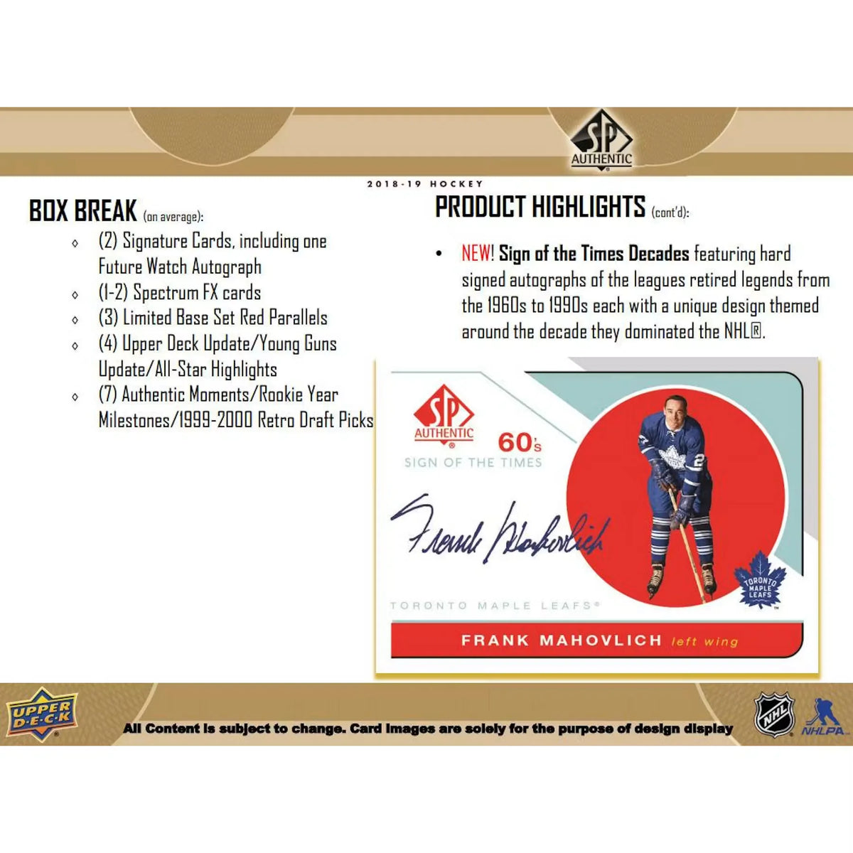2018-19 Upper Deck SP Authentic Hockey Hobby 16-Box Case - D | P6135512