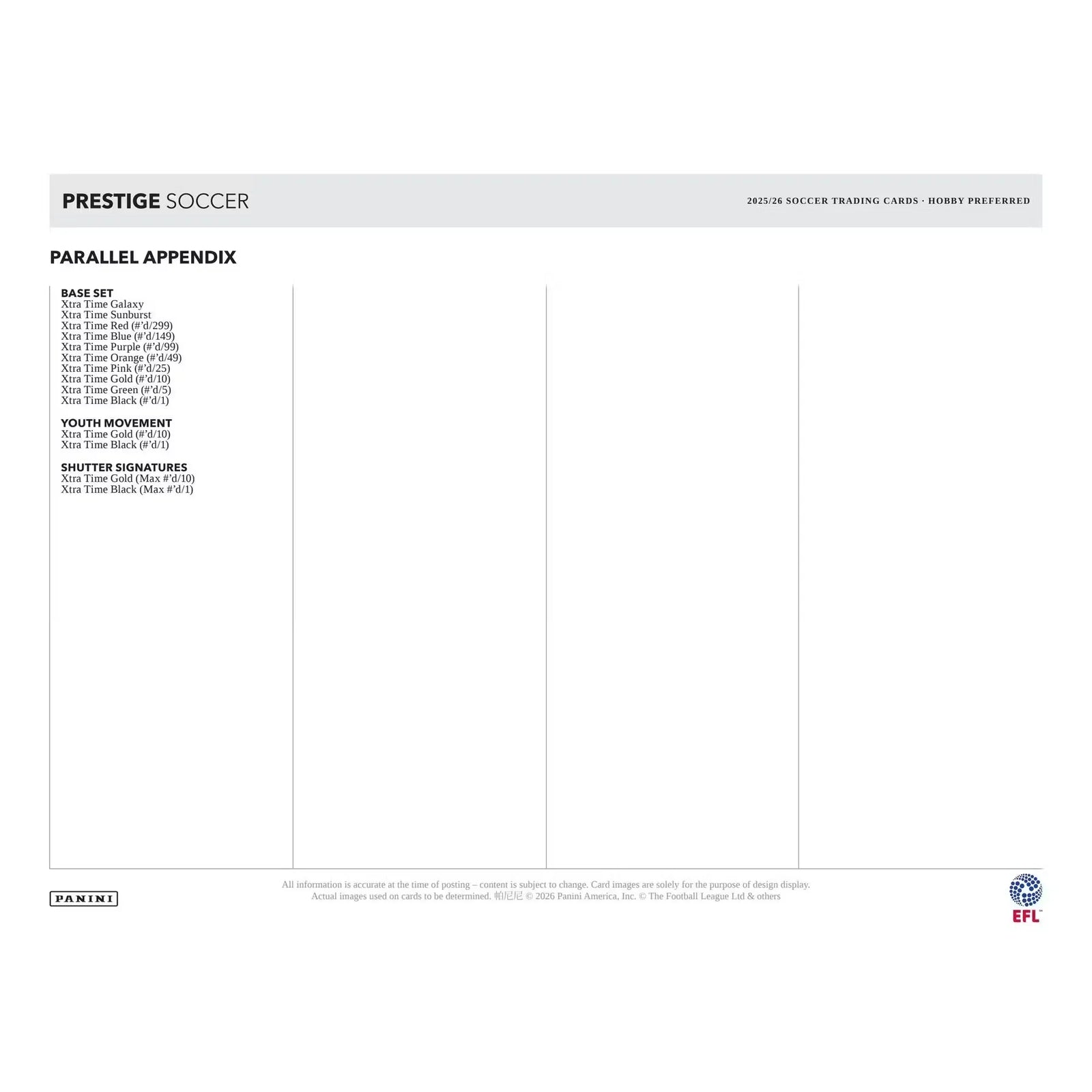 2025-26 Panini Prestige EFL Soccer Hobby Preferred 20-Box Case (Ships Sealed Only)