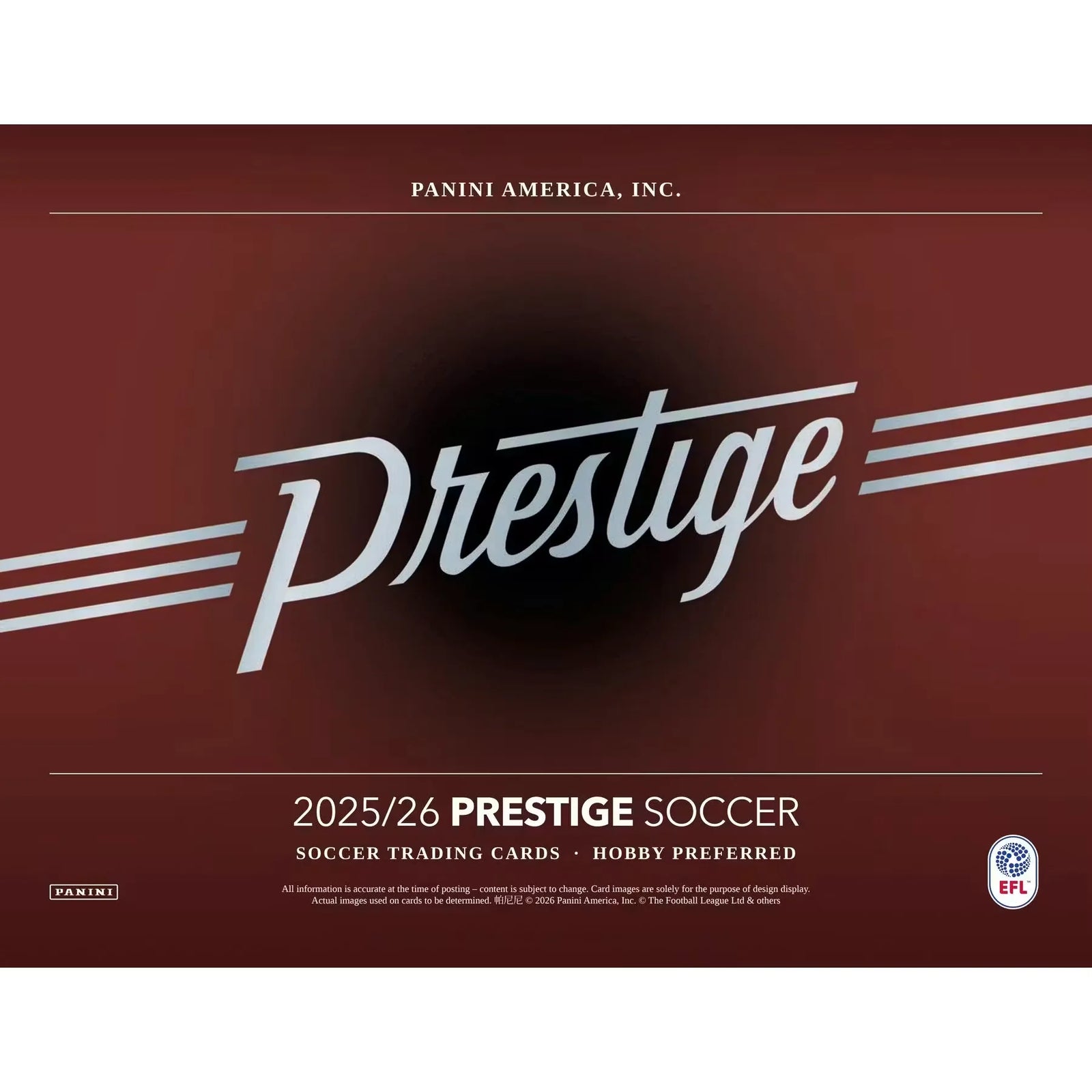 2025-26 Panini Prestige EFL Soccer Hobby Preferred 20-Box Case (Ships Sealed Only)