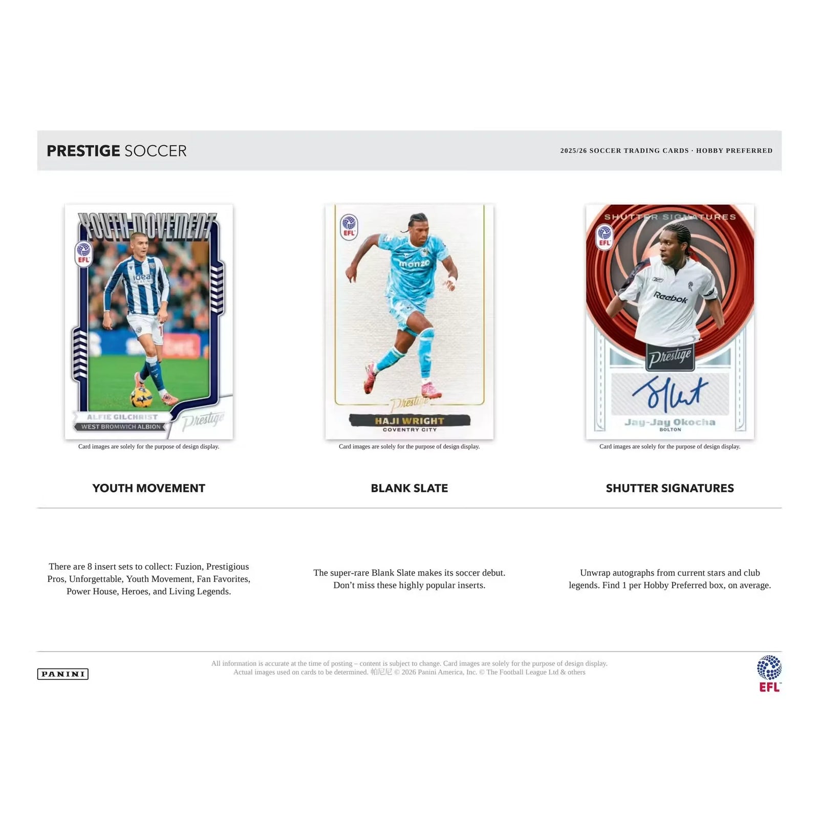 2025-26 Panini Prestige EFL Soccer Hobby Preferred 20-Box Case (Ships Sealed Only)