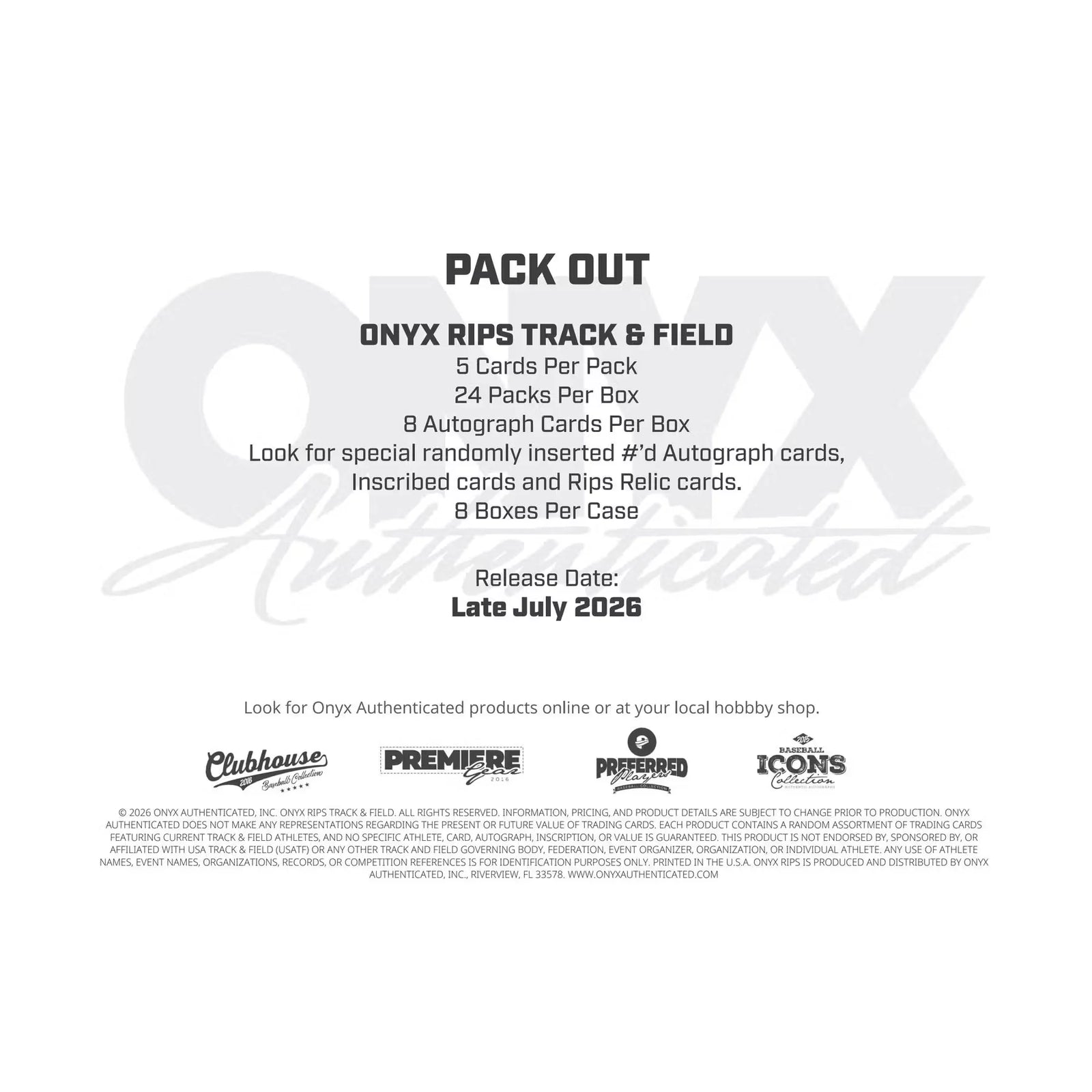 2026 Onyx Rips Track and Field Hobby 8-Box Case | Presell