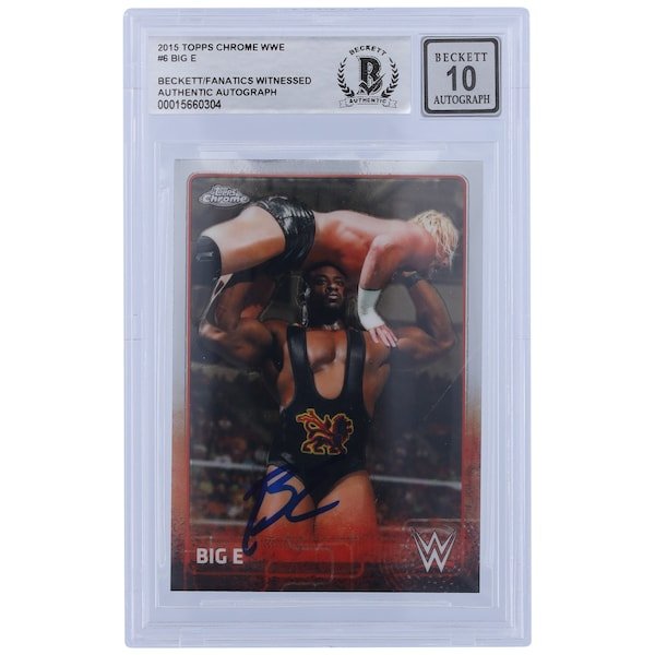 Big E WWE Autographed 2015 Topps Chrome 6 Beckett Fanatics Witnessed Authenticated 10 Card - The Ballers Bank