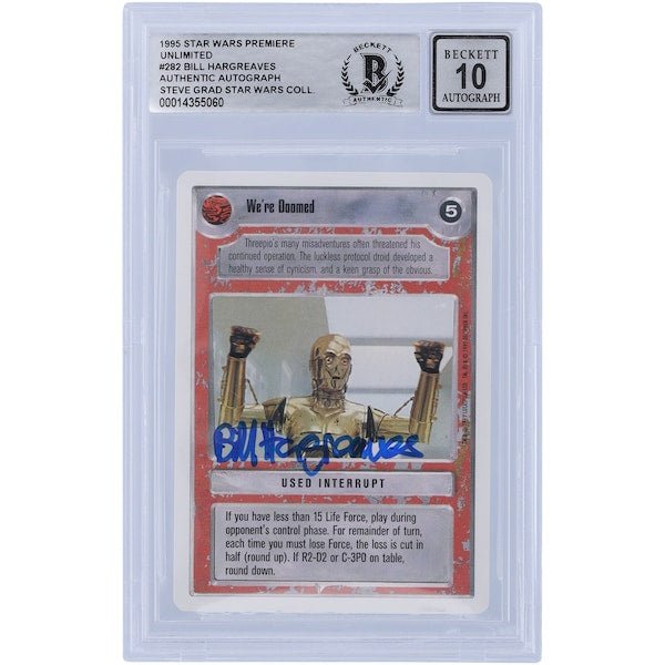 Bill Hargreaves Star Wars Autographed 1995 CCG Premiere 282 BGS Authenticated 10 Card - The Ballers Bank