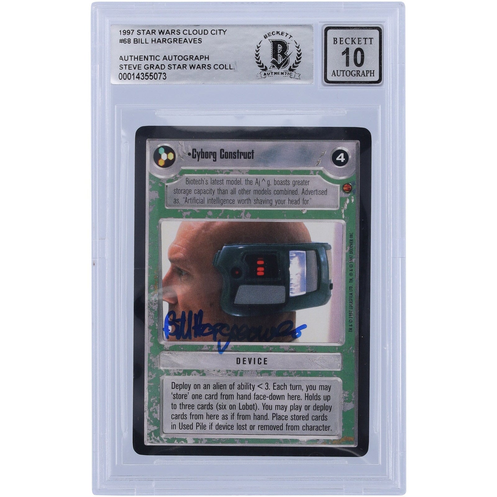 Bill Hargreaves Star Wars Autographed 1997 CCG Cloud City 68 BGS Authenticated 10 Card - The Ballers Bank