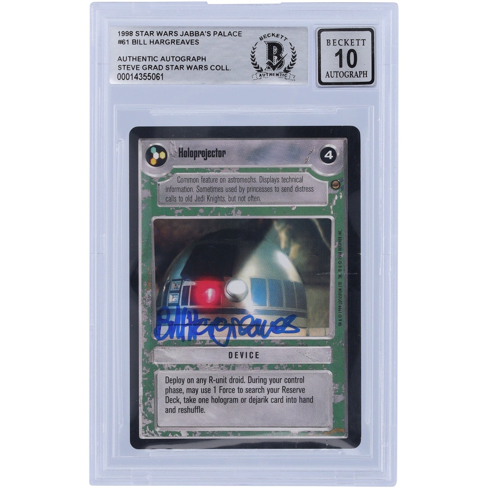 Bill Hargreaves Star Wars Autographed 1998 CCG Jabba's Palace 61 BGS Authenticated 10 Card - The Ballers Bank